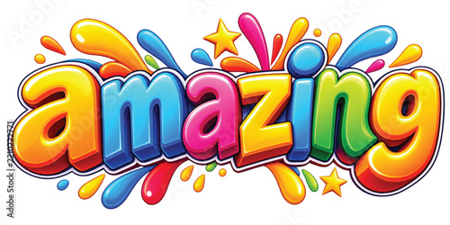 Colorful 3D typography splash celebrating amazement in vibrant style