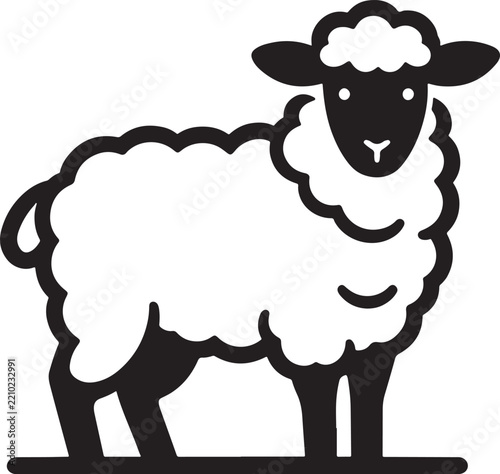 Cute Sheep Logo with Love Black and White Illustration
