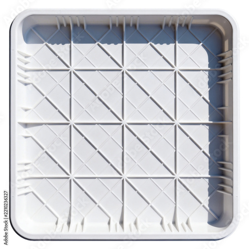 [Transparent Background PNG]Square White Plastic Tray With Reinforced Grid Structure