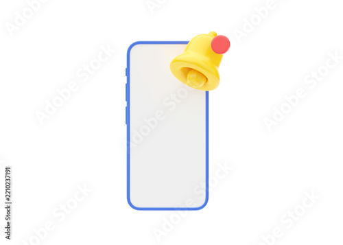 3D alert icon featuring golden bell with notification ring. Attention-grabbing message symbol for social media subscription and newsletter reminders. Push notice element on white isolated background