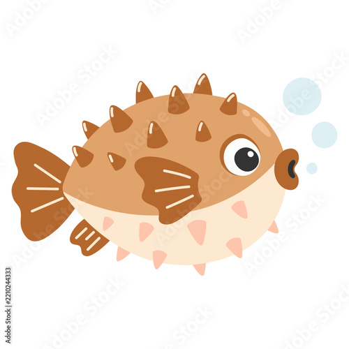 Cute Pufferfish with Spikes Hand Drawn