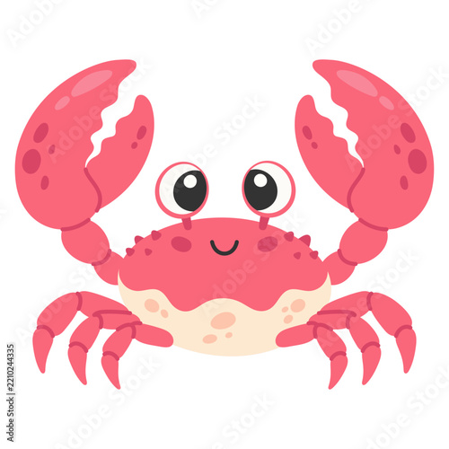 Cute Pink Crab with Large Claws Hand Drawn Sea Life Illustration