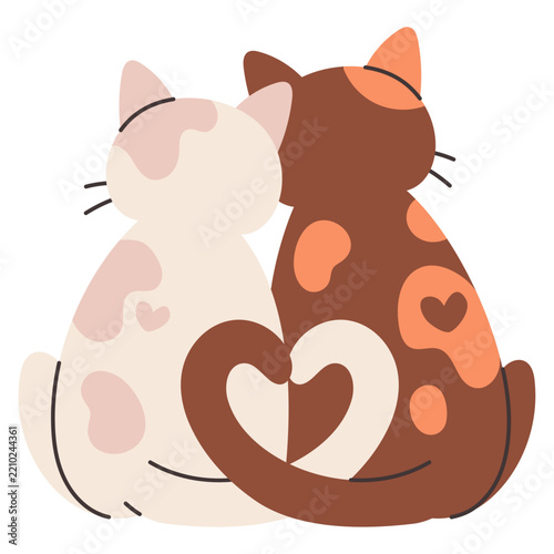 Cute Cat Couple Sitting Together with Heart Shaped Tails