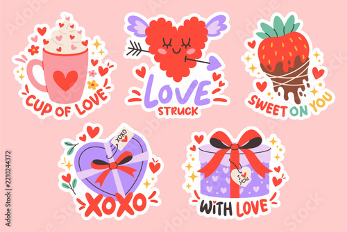 Cute Valentine's Day Sticker Set with Romantic Love Elements