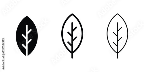 Minimal leaf outline and solid glyph icons for nature