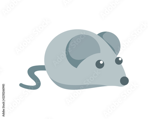 Gray cute mouse cartoon icon flat vector