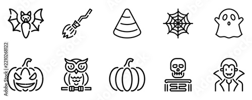 Halloween Line Art Icon Set – Spooky Hand Drawn Halloween Symbols and Decorative Elements