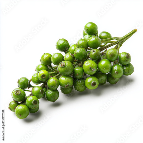 green peppercorn clusters on white background