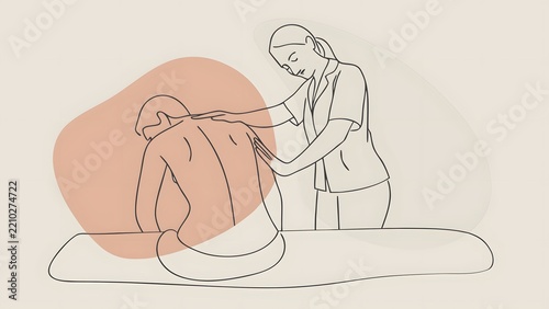 Professional back adjustment and spinal rehabilitation. Chiropractic care and posture correction. Physiotherapist examining and massaging upper back of a sitting patient