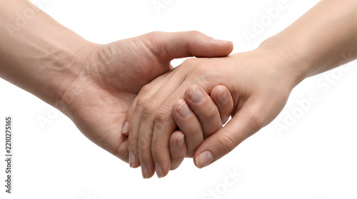 A close-up shot of two hands gently holding each other, conveying a sense of support and connection