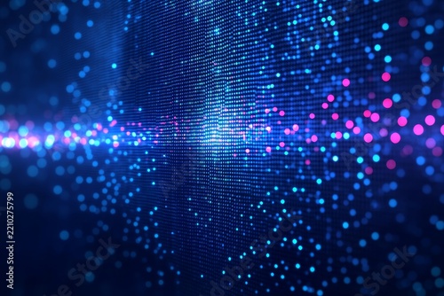 Abstract blue blurred background with glowing dots and horizontal lines, a technology or digital design concept, Generative AI