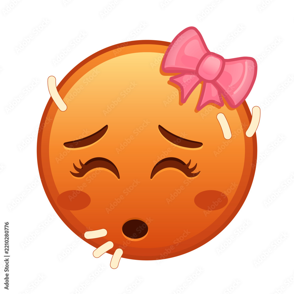 Obraz premium Female sweaty face Large size of red emoji smile