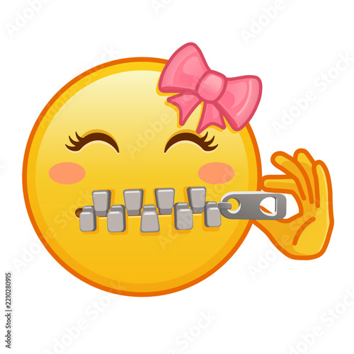 Female zipper mouth face Large size of yellow emoji smile