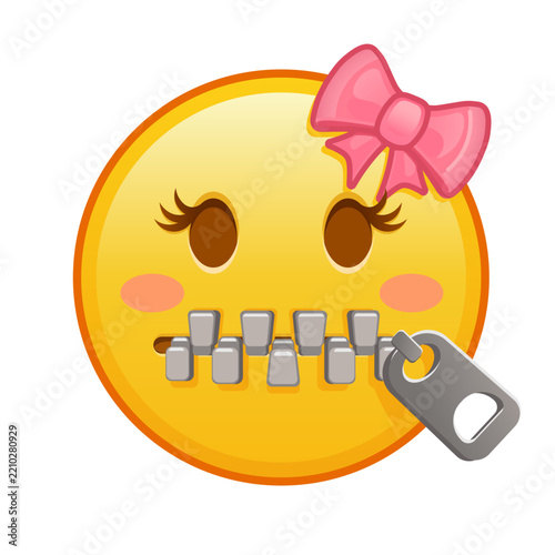 Female zipper mouth face on white background. Large size of yellow emoji