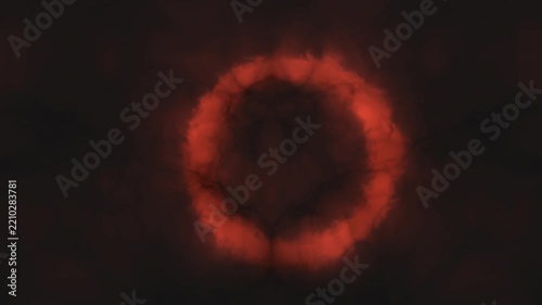 Seamless Loop of Fiery Orange Smoke Ring, Abstract Glowing Energy Portal on Dark Background, 4K Motion Graphic for Halloween, Horror, Sci-Fi, Intros and Digital Backdrops