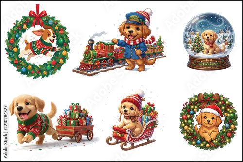 Christmas Puppy Holiday Clipart Bundle – Festive Dog Christmas Collection