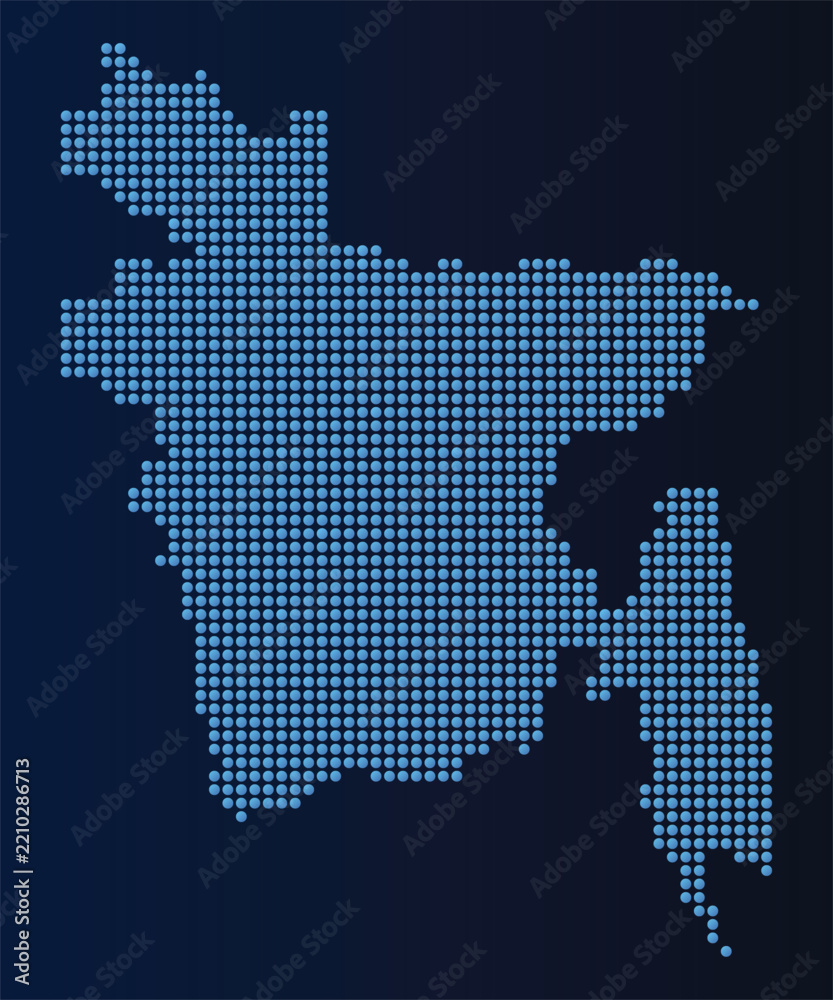 Obraz premium Bangladesh map made of blue halftone dots on a dark background for