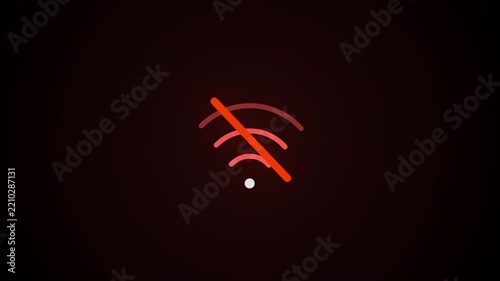 A Minimalist Motion Graphic Animation Featuring a White Wi-Fi Icon on a Dark Black Background. a Red Diagonal Slash Appears Across the Signal Arcs, Indicating a Loss of Connectivity or a Lack of Inter