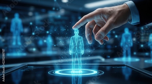 Futuristic hiring process using technology for the right employee choice and human resources analysis.