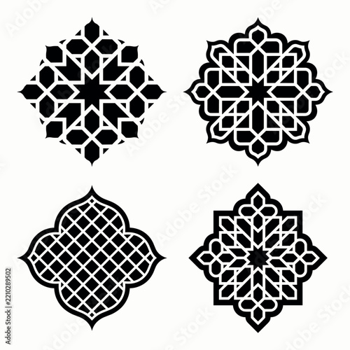 Intricate geometric floral ornaments with repeating patterns on a white background arabesque ornament pattern lattice