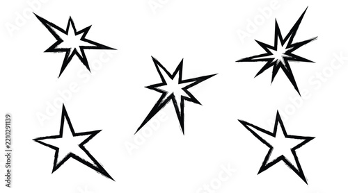 Hand drawn starburst set, vector doodle spark star icons isolated on white background