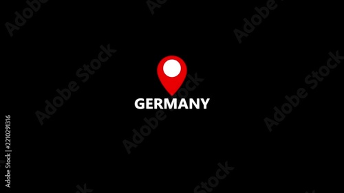 Germany location marker animation on transparent background. Germany map label with location pin symbol. Germany map with destination location concept.4k video
