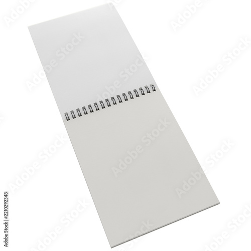 Blank double-page spiral notepad mockup with center wire binding. Minimal stationery template for branding, notes or print design. Isolated on white, perspective view.