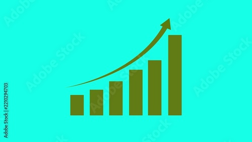 Dark Yellow Business Growth Bar Chart Icon Animation Loop - Rising Financial Stock Market Bar Graph Symbol for Technology Motion Graphics Video on Cyan Background