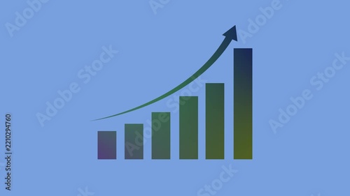 Dark Green Business Growth Bar Chart Icon Animation Loop - Rising Financial Stock Market Bar Graph Symbol for Technology Motion Graphics Video on Light Blue Background