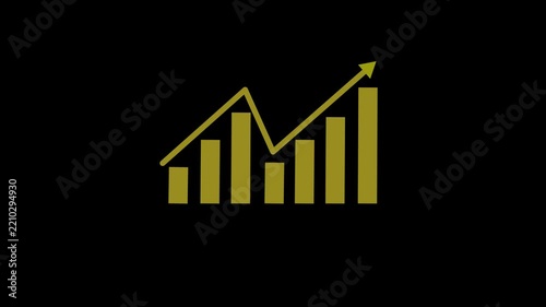 Yellow Gold Business Growth Bar Chart Icon Animation Loop - Rising Financial Stock Market Bar Graph Symbol for Technology Motion Graphics Video on Black Background