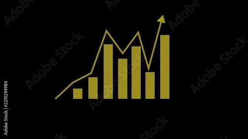 Yellow Gold Business Growth Bar Chart Icon Animation Loop - Rising Financial Stock Market Bar Graph Symbol for Technology Motion Graphics Video on Black Background