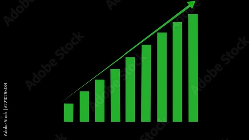 Green Business Growth Bar Chart Icon Animation Loop - Rising Financial Stock Market Bar Graph Symbol for Technology Motion Graphics Video on Black Background