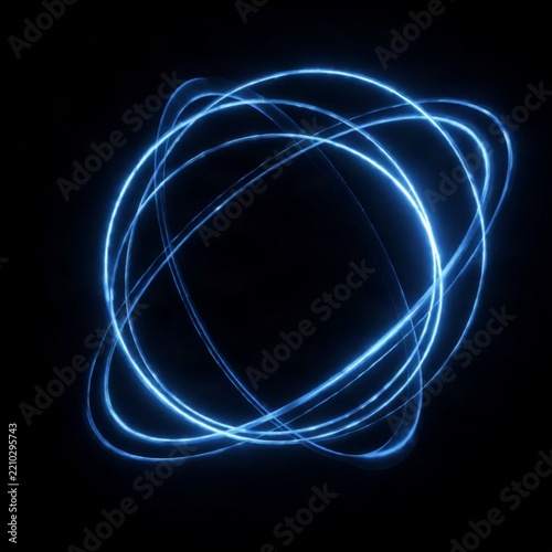 Glowing blue light trails forming an abstract sphere on black background