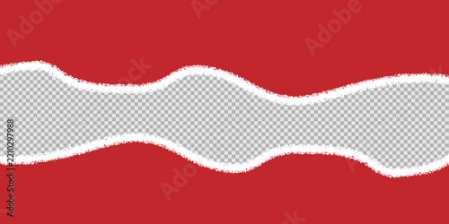 Torn red paper banner with ripped edges, horizontal paper border on transparent background, textured paper scrap for web design and advertising