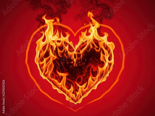 Passionate heart ablaze in crimson