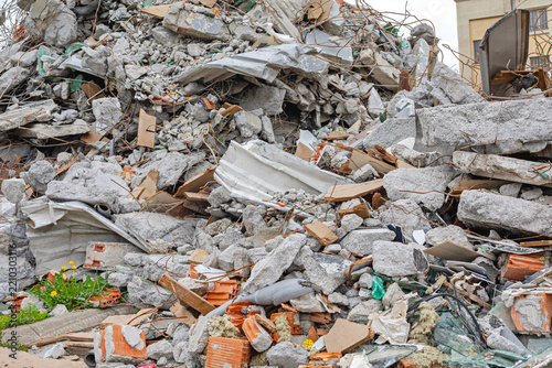 Large Pile of Construction Debris Material Old Concrete Industrial Site