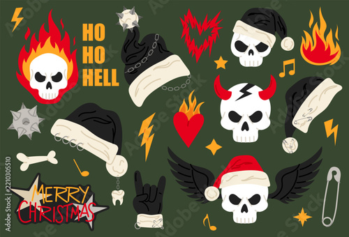 Christmas. Alternative fashion and rebellious rock aesthetics with festive motifs. For fabric, apparel, wrapping paper, accessories, posters and merchandise.