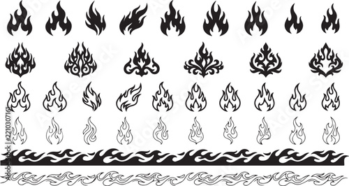 Fire Flame and Wave Border Decorative Vector Set