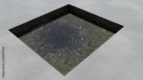 Square hole in the ground with dirty water at the bottom