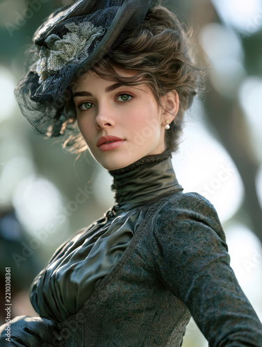 Elegant Victorian Woman in Mourning Dress