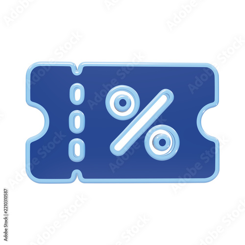 3D blue ticket icon with percentage symbol and perforations for discount and voucher concepts isolated on a transparent background