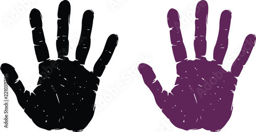 Open Handprint Silhouette Vector Set in Black and Purple