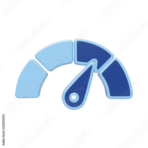 3D render of a blue speedometer gauge icon with a pointed needle indicating performance level or speed measurement isolated on a transparent background
