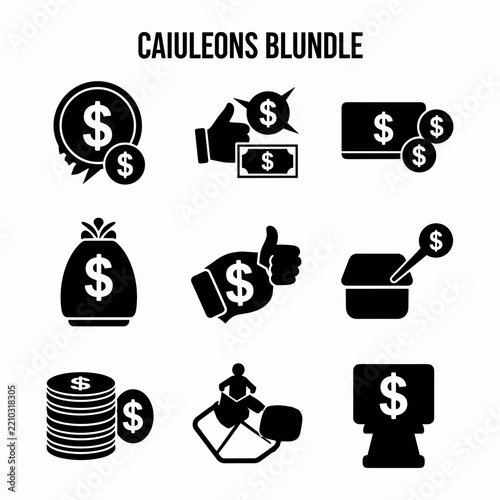 Dollar sign icons depicting finance and monetary transactions black silhouettes