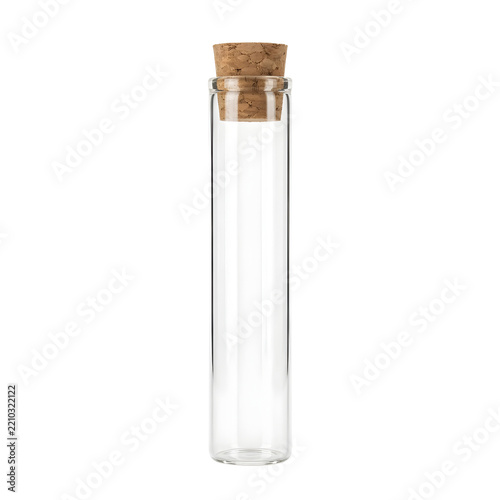 Transparent Glass Test Tube with Clear Liquid Isolated on White Background, Laboratory Container for Water, Beverage, Alcohol, Scientific and Medical Concepts