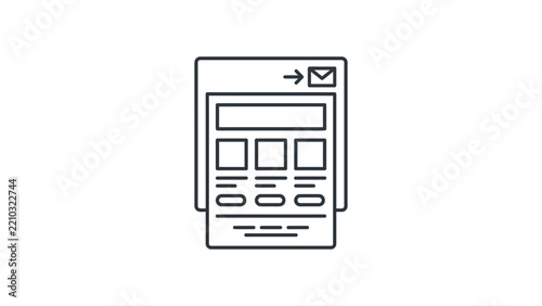Web page design concept with email icon and navigation arrow, clean line art illustration