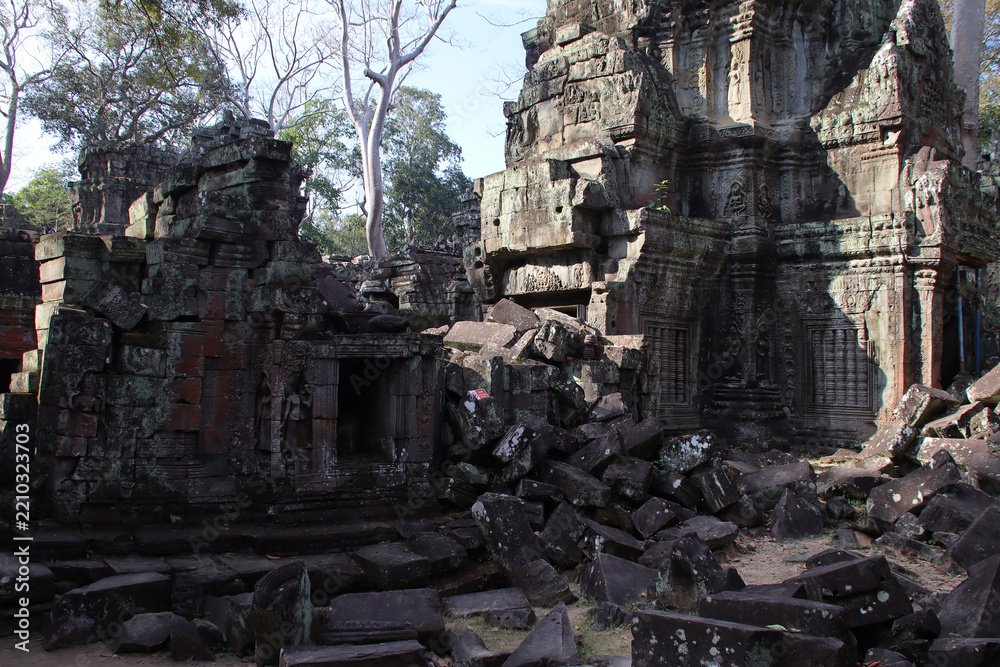 Fototapeta premium ruined khmer hindu and buddhist temple (ta prohm) in angkor in siem reap in cambodia 