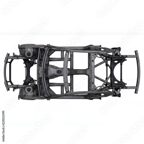 Car Chassis Frame Top View Isolated on White Background.