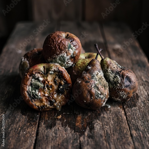 Charred Apples with Spices on Rustic Wooden Surface.