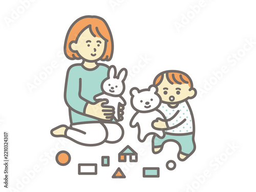 赤ちゃんとお母さんが遊んでいるイラスト